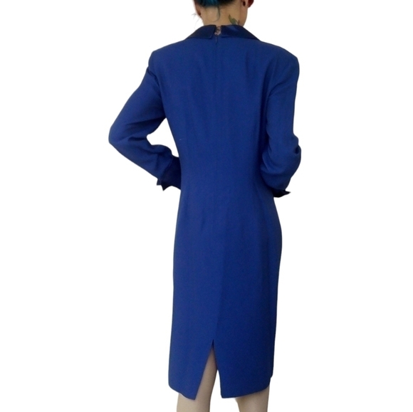 Vintage Blue Gold Midi Dress Size 10 - Picture 6 of 6